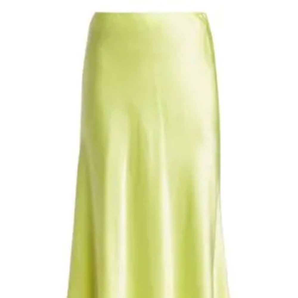 NWT CINQ À SEPT Marta 100% Silk-Satin Skirt In Lemongrass Size Large - Picture 7 of 14